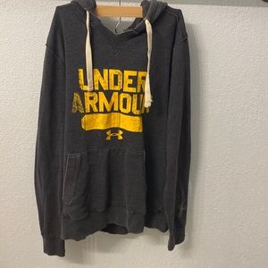 under Armour Loose Hooded Sweatshirt Size Large - grey with yellow lettering